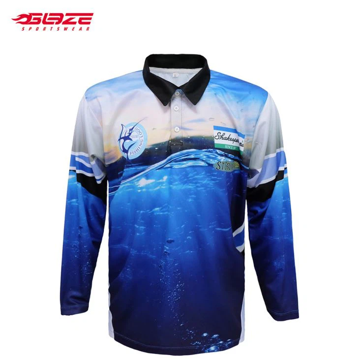 Long Sleeve 100% Polyester Custom-made Polo Collar Fishing Shirt